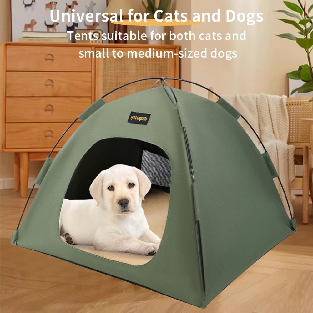 Grey All-Weather Portable Pet Tent with Dual-Sided Cushion & Insect-Proof Mesh – S Size 40 x 40 x 35 cm, Waterproof & Sun-Proof Outdoor Four Corner Dome Kennel for Dogs & Cats Travel Camping