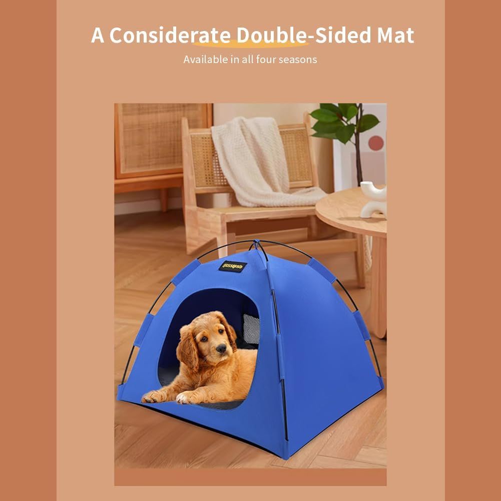 Grey All-Weather Portable Pet Tent with Dual-Sided Cushion & Insect-Proof Mesh – M Size 50 x 50 x 45 cm, Waterproof & Sun-Proof Outdoor Four Corner Dome Kennel for Dogs & Cats Travel Camping