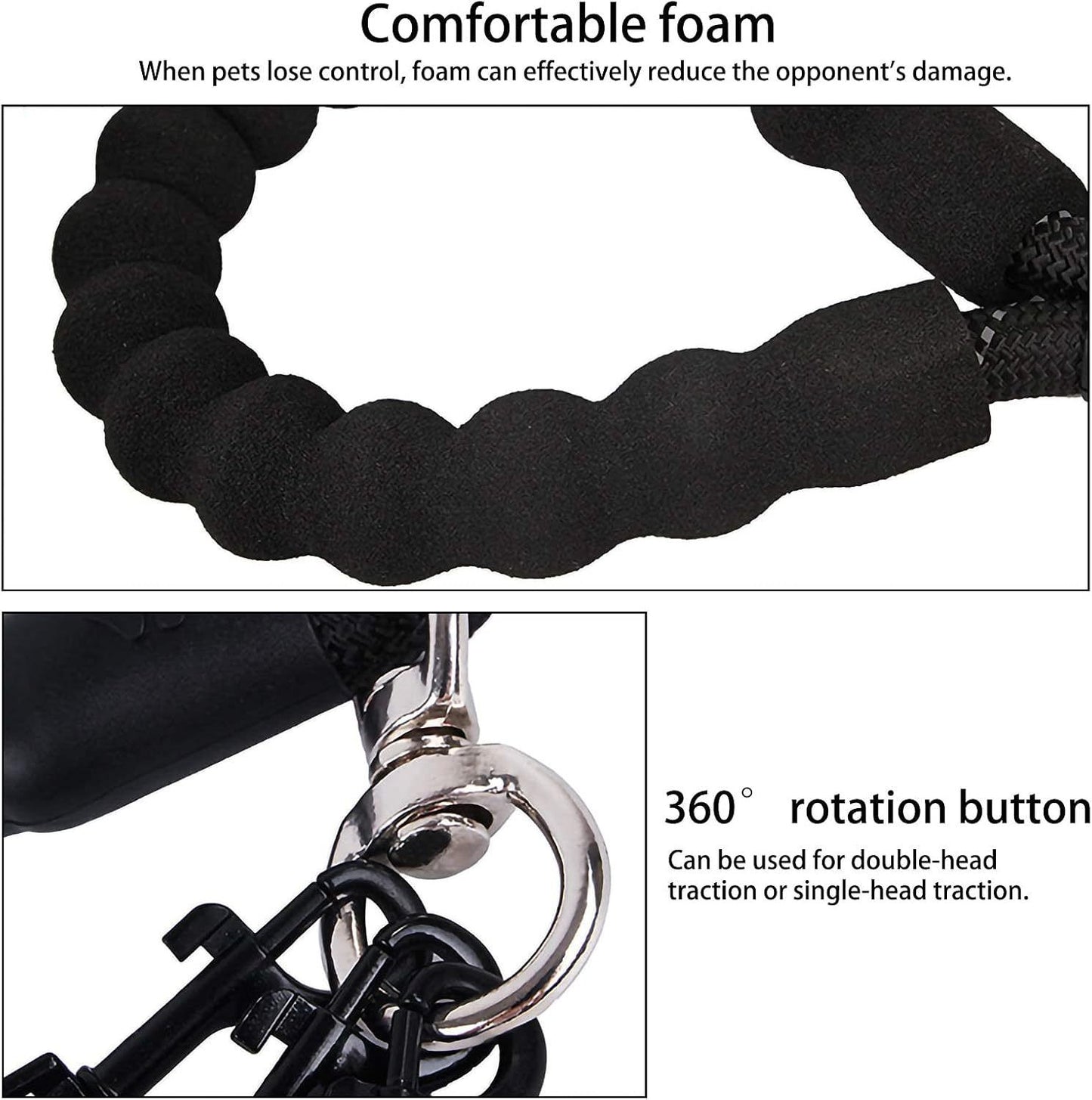 Red 3-in-1 No-Tangle Dog Leash for 1-3 Small Large Dogs – Heavy Duty 360° Swivel Bungee Coupler with Reflective Nylon Braid & Padded Handle