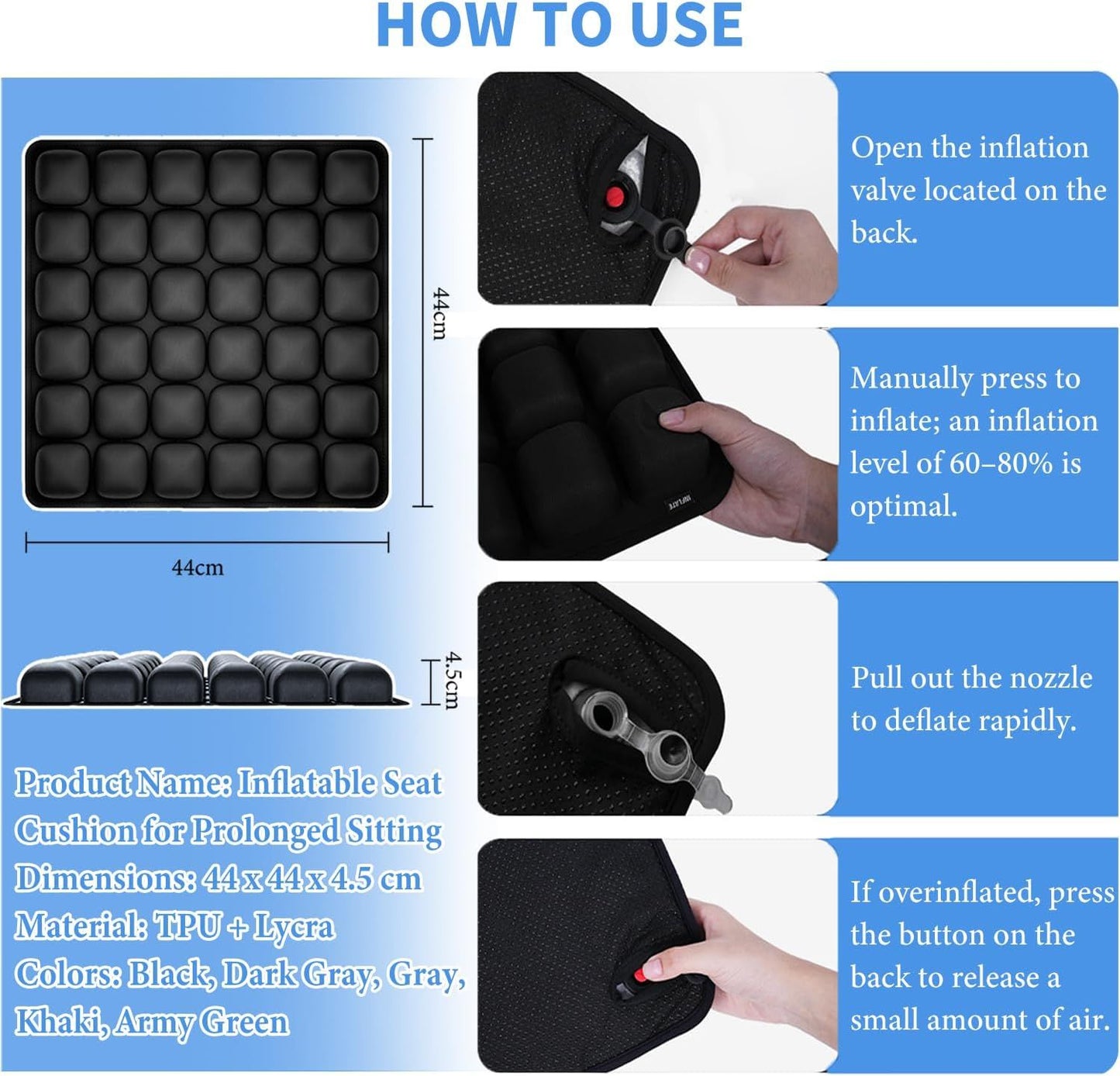 Graffiti Portable 3D Aircell Travel Inflatable Seat Cushion with Built-in Pump – 36 Airbags Ergonomic Pressure Relief Pad with Lycra Cover & Non-Slip Base for Office Car Flight Long Sitting