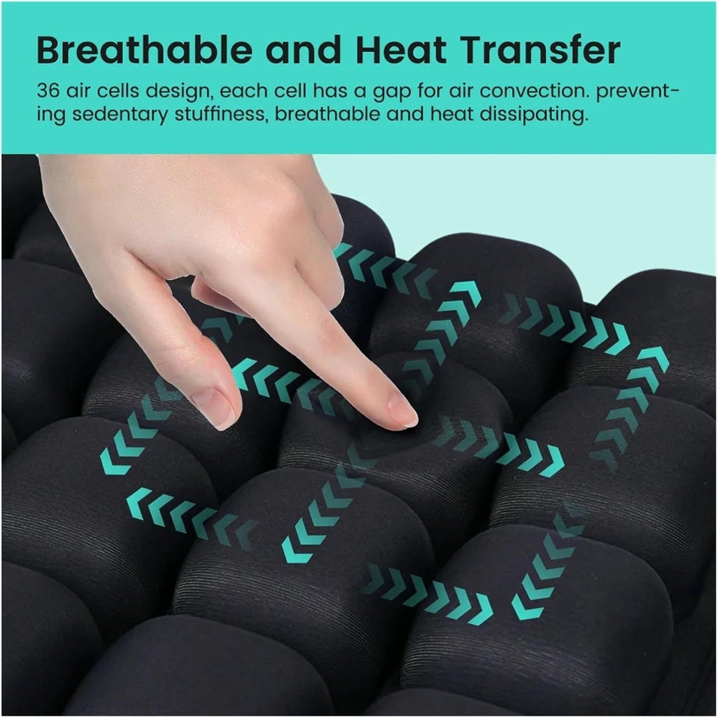 Bohemian Style Portable 3D Aircell Travel Inflatable Seat Cushion with Built-in Pump – 36 Airbags Ergonomic Pressure Relief Pad with Lycra Cover & Non-Slip Base for Office Car Flight Long Sitting