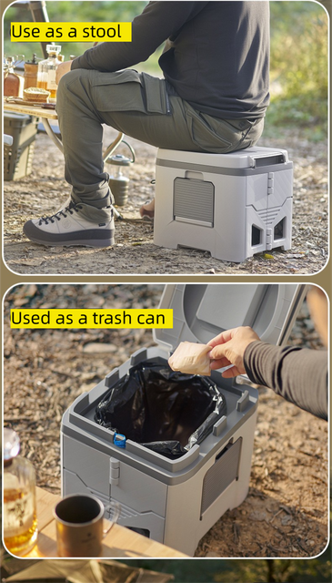 Portable Travel Toilet with Integrated Dual Storage Wings & Odor-Proof Lid – Ergonomic Reusable Foldable Commode with 12.7cm Folding Height for Car Travel & Outdoor Use (White)