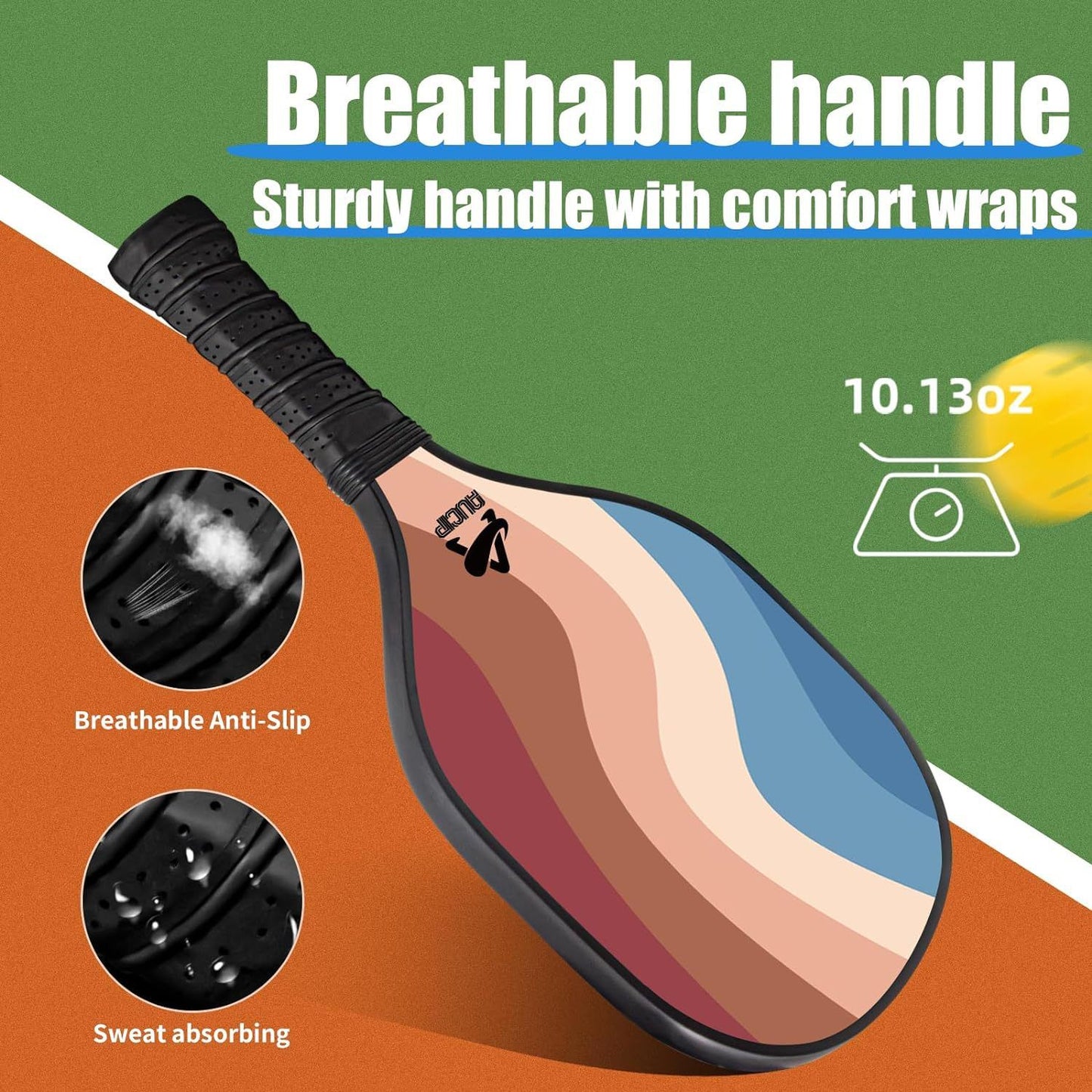 Lightweight 9-Ply Hard Basswood Pickleball Paddle Set with Curved Stripes Design - 4 Durable Paddles + 4 Balls + Ball Mesh Bag + Carrying Backpack for Indoor & Outdoor Play - Professional Size Construction, Breathable Non-Slip Grip