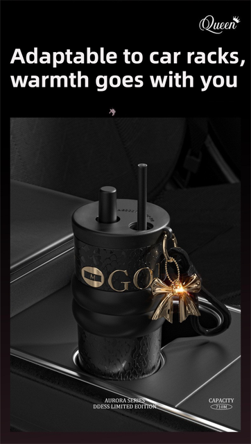 710ML Pink Luxury Gradient Textured Aurora Starry Night Insulated Travel Mug (Bow Pendant Gift Box) – Ceramic Liner Car Coffee Tumbler with Pop-Up Straw Dual Lid, Sinking Tea Infuser Ball and Cup Sleeve