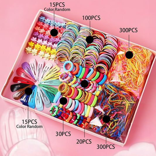 780-Piece Cute Hair Accessories Gift Set with Elastic Rubber Bands & Hair Clips Organizer Box - Perfect Gift for Girls