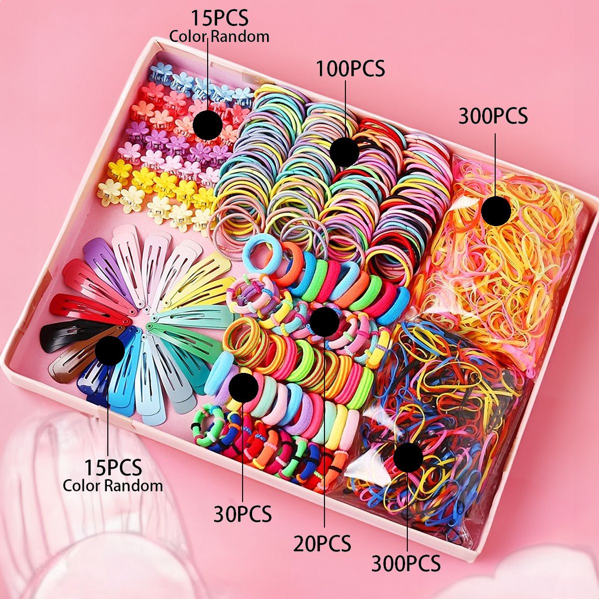 875-Piece Cute Hair Accessories Gift Set with Elastic Rubber Bands & Hair Clips Organizer Box - Perfect Gift for Girls