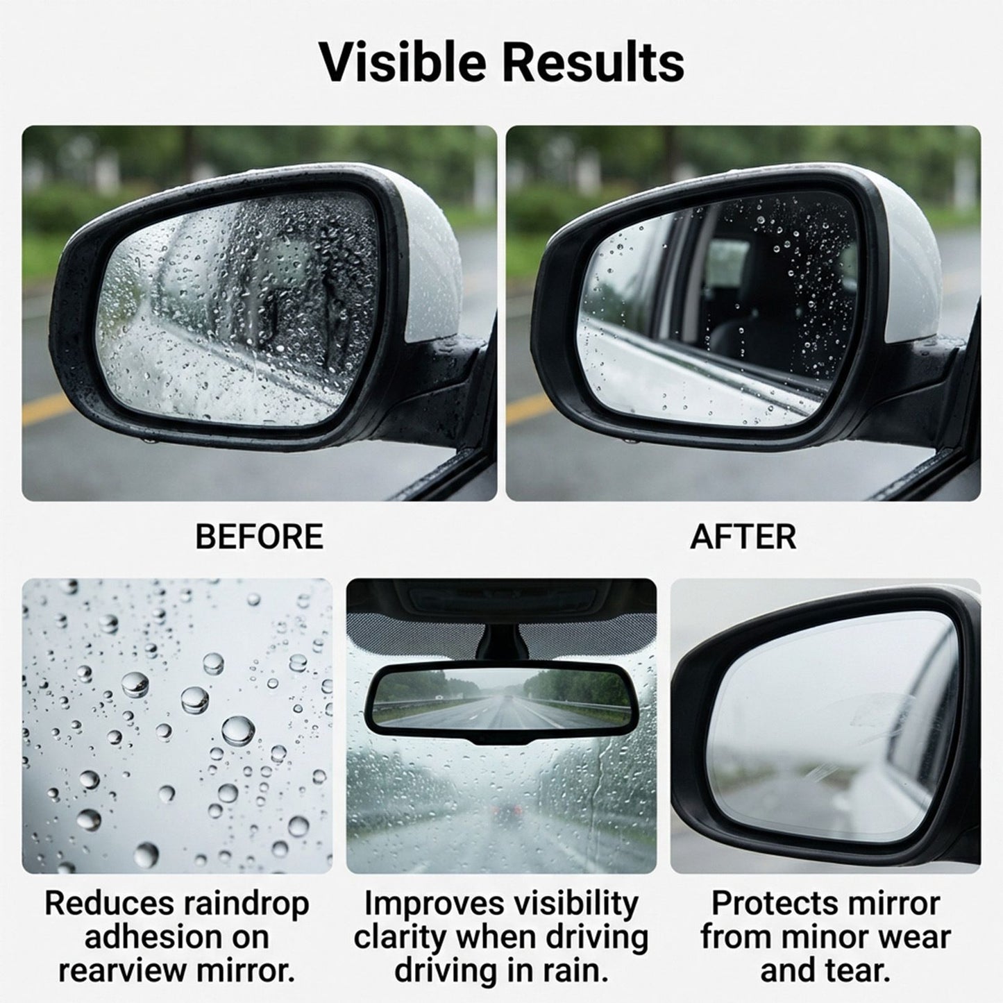 4 Set of Car Rearview Mirror HD Rainproof Film with Complete Installation Tool Kit – Anti Fog Waterproof Protective Shield Sticker, Hydrophobic Glare-Reducing Clear Membrane
