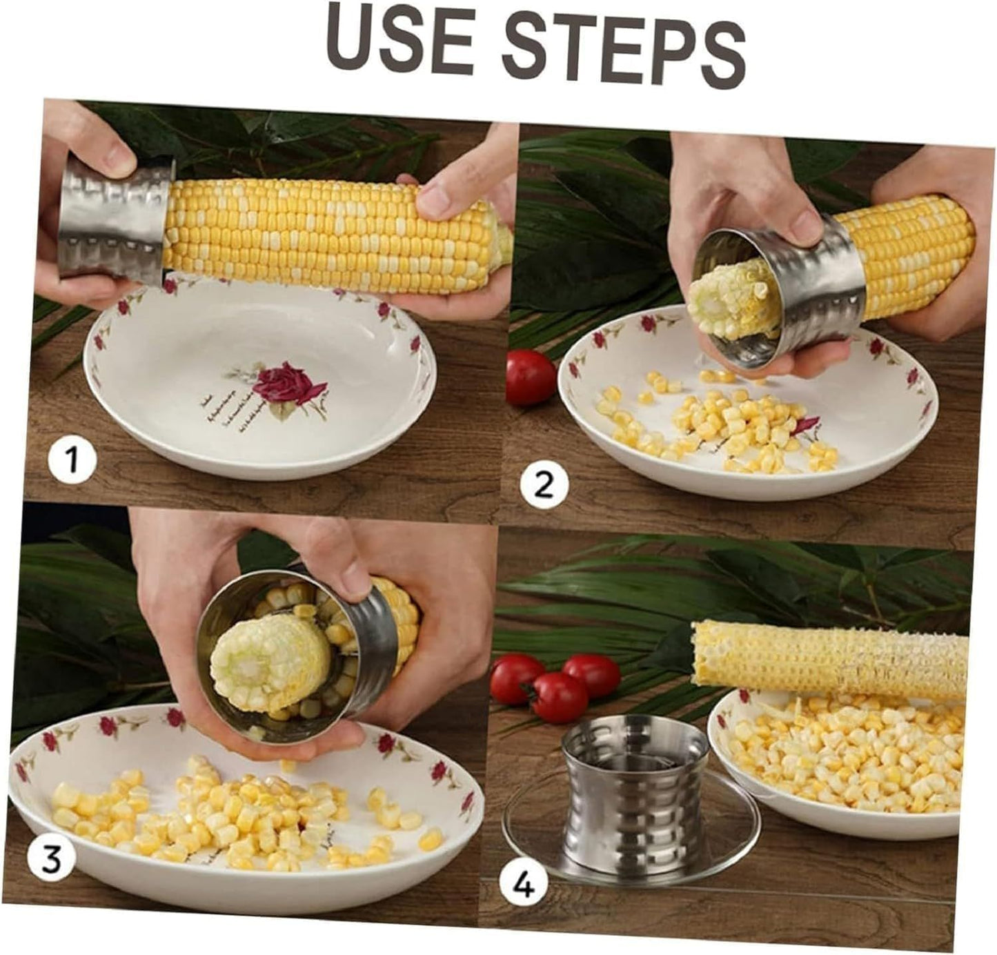 2-Pack Premium Stainless Steel Manual Corn Thresher Peeler and Cob Cutter with Safe Hidden Dual-Head Serrated Blades & Non-Slip Grip,  Round Model