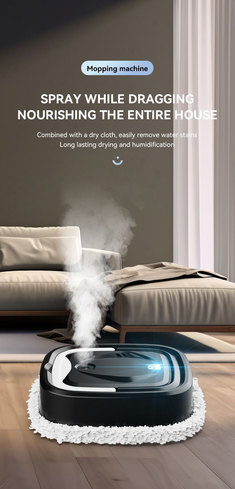Black P6 Smart Robotic Mop and Floor Cleaner for Full Home Cleansing – High Power, Wet & Dry Dual Use, Obstacle Sensing, Spray Humidifier, 2.5H USB Rechargeable Long Battery Life and 8cm Low-Profile Body, Large 25X 25CM Advanced Mopping Pad (EOFY Promotio
