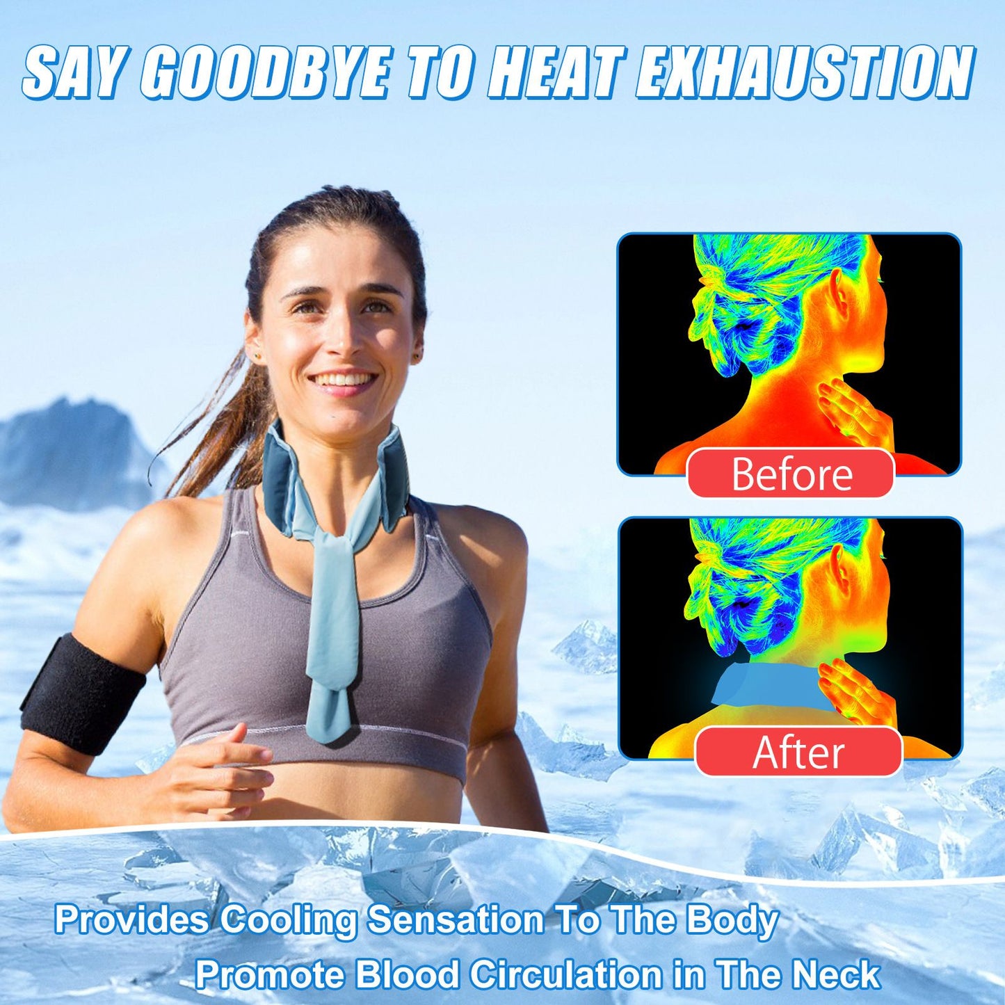Purple and Grey Reusable Evaporative Physical Cooling Scarf – Long Ice Neck Wrap Bandana with Hydrogel Crystals for Outdoor Sports, Fitness & Heatwave Alleviation