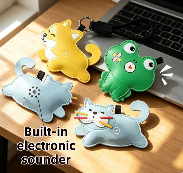 Blue Cat Squeeze Meow Sounding Keychain Pendant – Eco-Friendly Leather Cat and Dog Bag Charm for Stress Relief, Backpack Decor, and Gift Giving