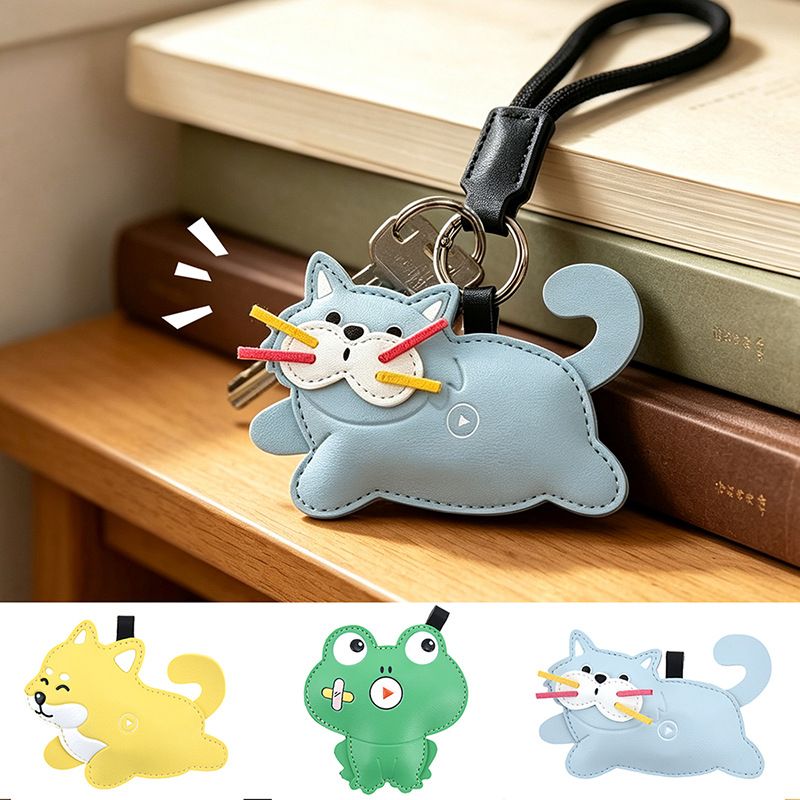 3-Pack Pet Squeeze Meow Sounding Keychain Pendants Set(Blue Cat & Green Frog & Shiba Inu) – Eco-Friendly Leather Cat and Dog Bag Charm for Stress Relief, Backpack Decor and Gift Giving