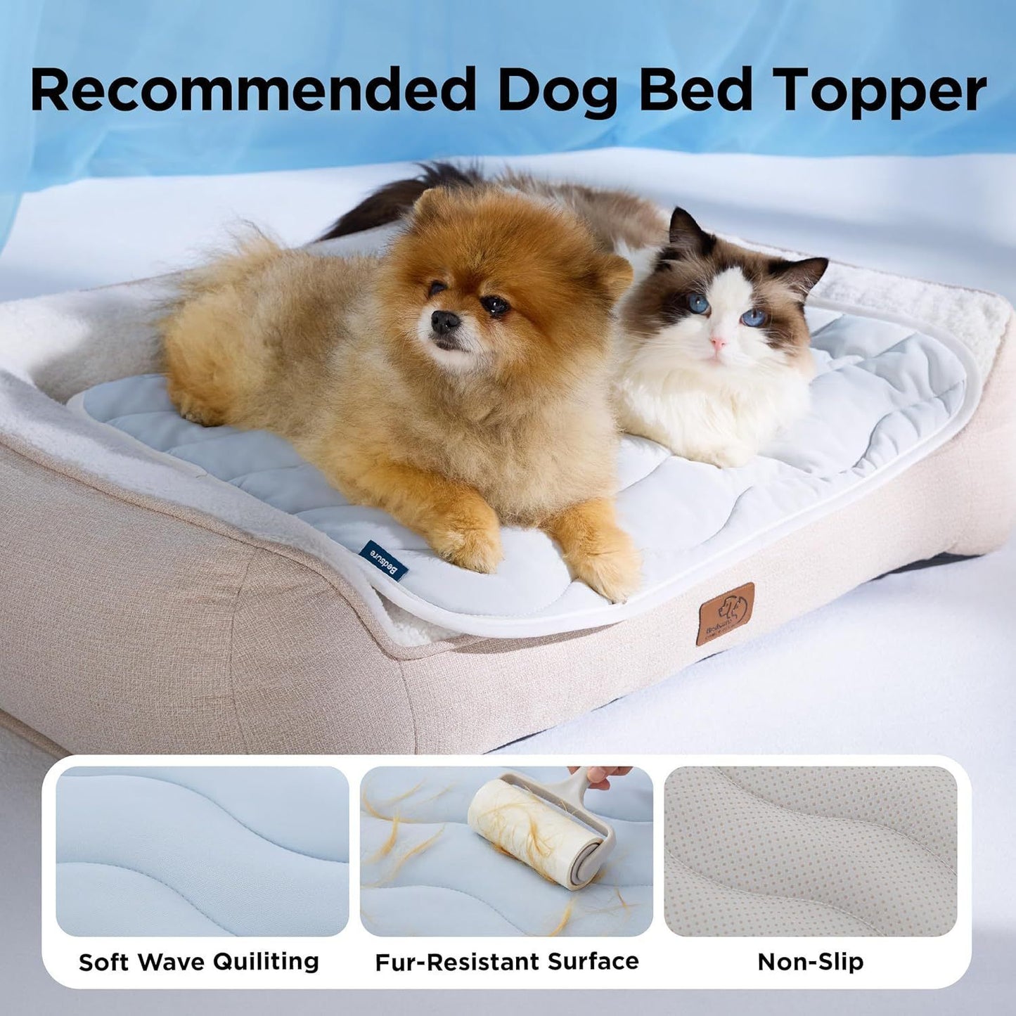 122 x 71 CM Grey Premium Wave Quiltied Pet Cooling Mat - Washable Self-Cooling Blanket with Anti-Stick Hair Surface & Non-Slip Base for Cats Dogs and Human Versatile Use