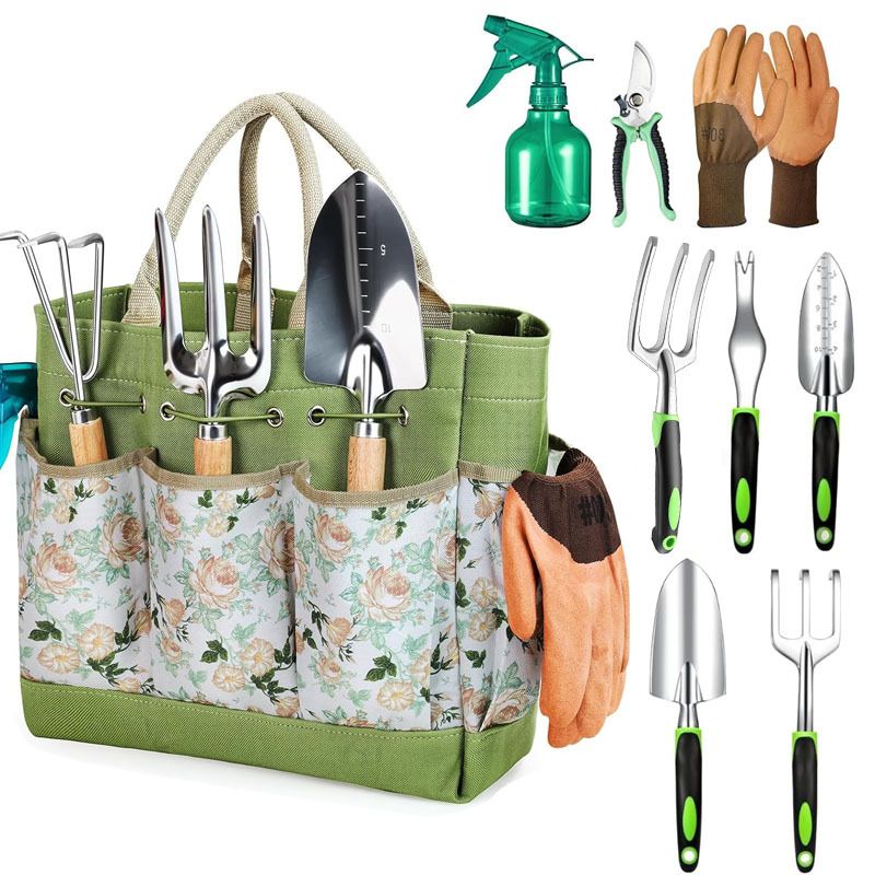 Premium 9-Piece Aluminium Alloy Garden Tool Set with Durable Storage Tote Bag – Heavy Duty Gardening Hand Kit with Ergonomic Handles, Pruning Shears and Spray Bottle