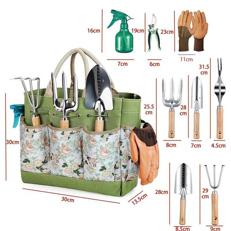 Premium 9-Piece Aluminium Alloy Garden Tool Set with Durable Storage Tote Bag – Heavy Duty Gardening Hand Kit with Ergonomic Handles, Pruning Shears and Spray Bottle