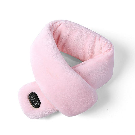 Pink Plush USB Heated Massage Neck Scarf with 3 Temp & 3 Vibration Massage Modes - Washable Winter Neck Warmer, Built-in Power Bank Zippered Storage Bag for Men and Women