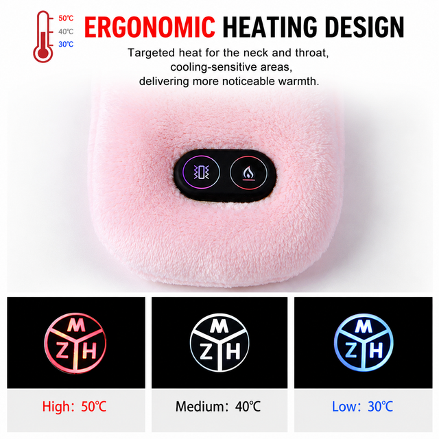 Red Plush USB Heated Massage Neck Scarf with 3 Temp & 3 Vibration Massage Modes - Washable Winter Neck Warmer, Built-in Power Bank Zippered Storage Bag for Men and Women