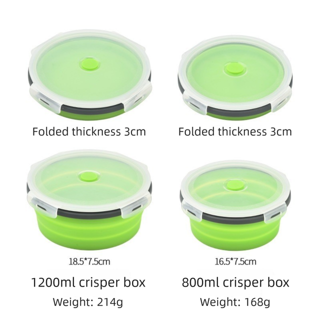 4 Piece Red and Grey Silicone Collapsible Food Storage Container Set - Microwave Safe Foldable Lunch Box Set with Leakproof Clip Lock Lid & 4 Sizes 350/500/800/1200ML for Meal Prep Picnic Travel and Fridge Storage