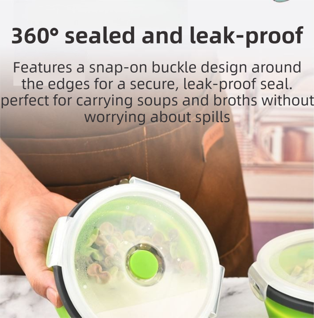 4 Piece Red and Grey Silicone Collapsible Food Storage Container Set - Microwave Safe Foldable Lunch Box Set with Leakproof Clip Lock Lid & 4 Sizes 350/500/800/1200ML for Meal Prep Picnic Travel and Fridge Storage