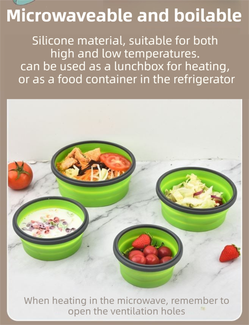 4 Piece Blue Silicone Collapsible Food Storage Container Set - Microwave Safe Foldable Lunch Box Set with Leakproof Clip Lock Lid & 4 Sizes 350/500/800/1200ML for Meal Prep Picnic Travel and Fridge Storage