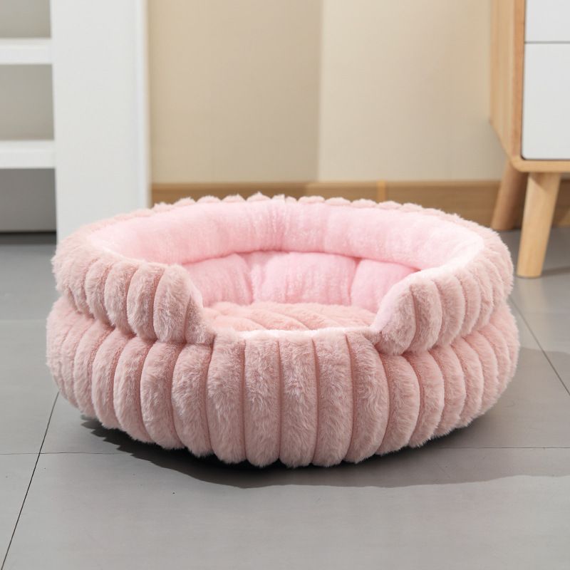 Pink Plush Round Pet Bed with Gap Entry & Removable Cushion S Size - Thickened Warm Anti Slip Cats and Dogs Donut Nest for All Seasons, Cozy and Soft Sleeping Bed for Home Use, XL Size 70*70*20CM