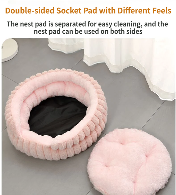 White Plush Round Pet Bed with Gap Entry & Removable Cushion S Size - Thickened Warm Anti Slip Cats and Dogs Donut Nest for All Seasons, Cozy and Soft Sleeping Bed for Home Use, XL Size 70*70*20CM