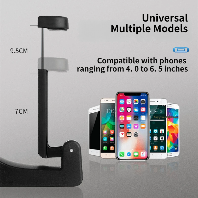 4 Pack Silver Car Headrest Hook with Phone Holder for Purses Bags and 4-6.5 Inch Smartphones, Universal 360 Rotation Back Seat Storage Hook and Mobile Stand