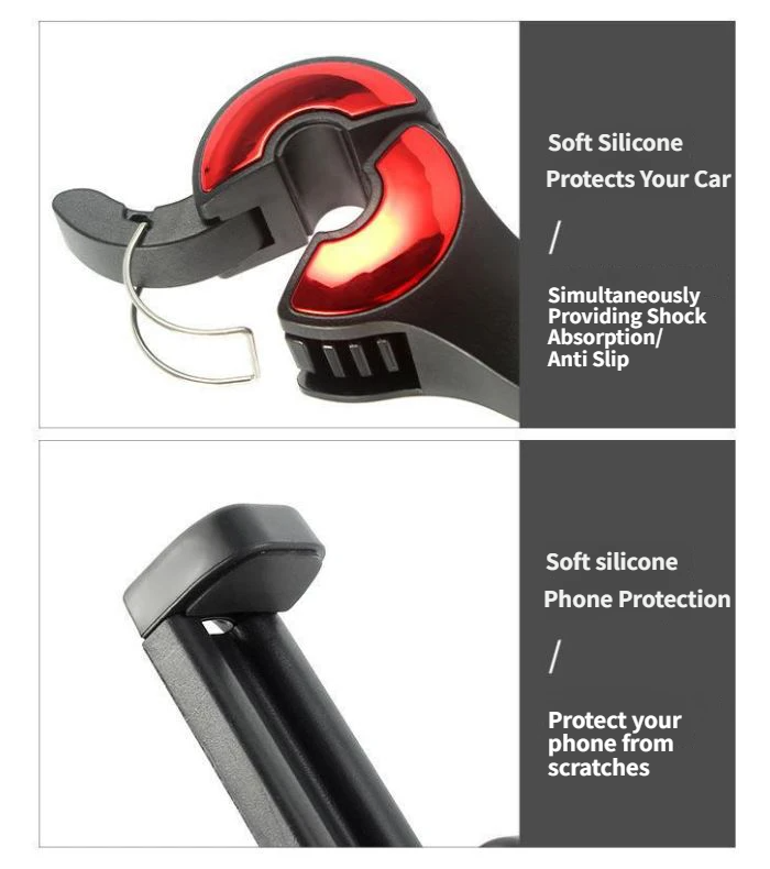 4 Pack Red Car Headrest Hook with Phone Holder for Purses Bags and 4-6.5 Inch Smartphones, Universal 360 Rotation Back Seat Storage Hook and Mobile Stand