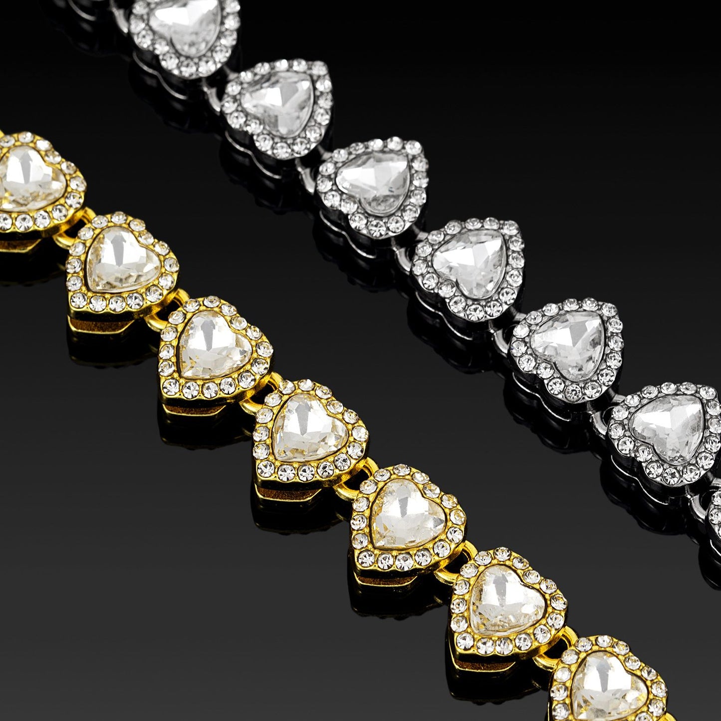 Silver-Plated Heart Rhinestone Cuban Link 18 inch Tennis Necklace and 7 inch Tennis Bracelet Set for Women, Crystal Heart Chain Fashion Jewelry Accessories with Gift Box