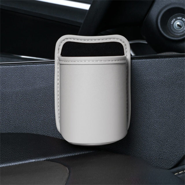 Grey White Waterproof Leather Car Hanging Storage Organizer with Back Clip 14.5 x 10.5CM – Mutifunctional Car Trash Bin Cup Holder Phone Storage Pocket for Seat Back, Door & Center Console