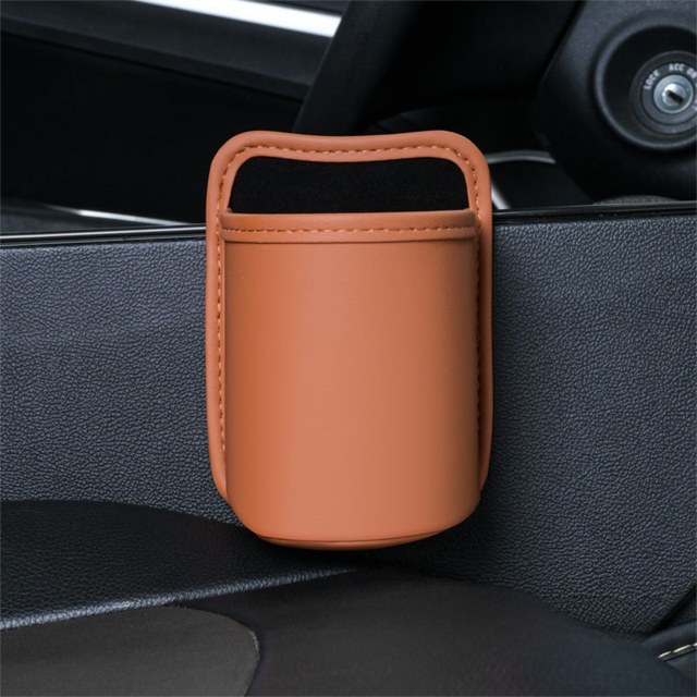 Orange Waterproof Leather Car Hanging Storage Organizer with Back Clip 14.5 x 10.5CM – Mutifunctional Car Trash Bin Cup Holder Phone Storage Pocket for Seat Back, Door & Center Console