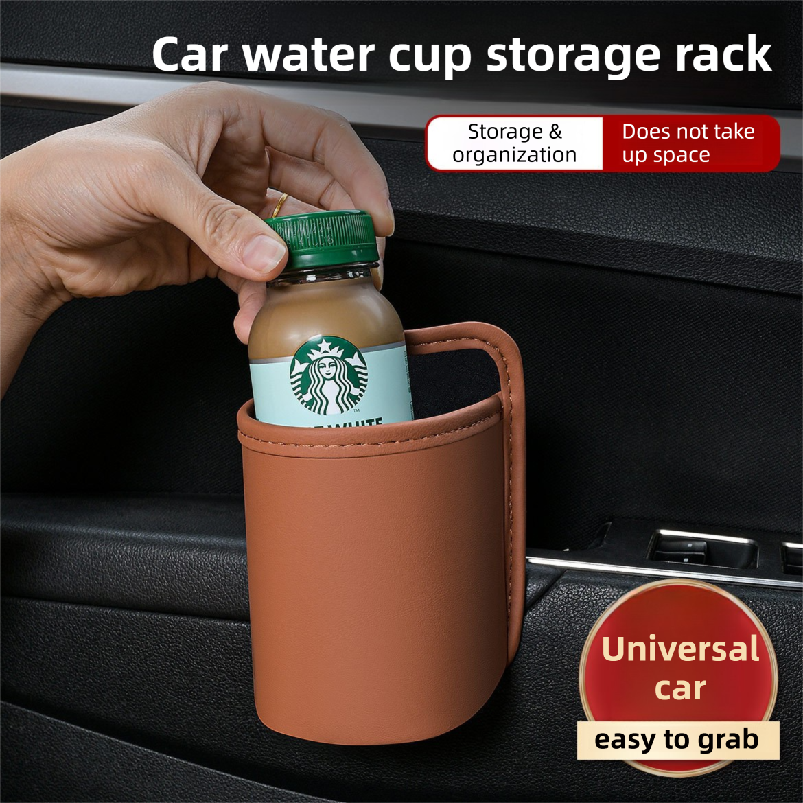 Orange Waterproof Leather Car Hanging Storage Organizer with Back Clip 14.5 x 10.5CM – Mutifunctional Car Trash Bin Cup Holder Phone Storage Pocket for Seat Back, Door & Center Console