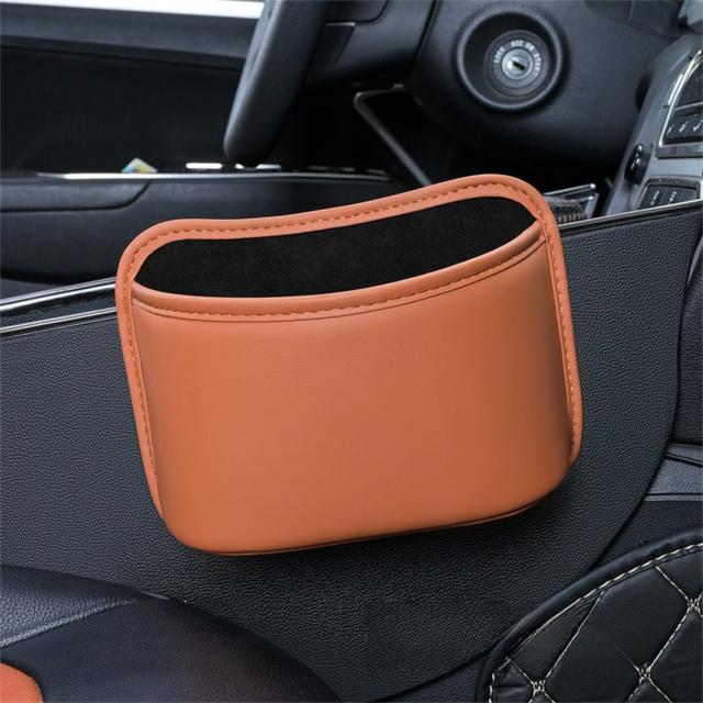 Orange Waterproof Leather Car Hanging Storage Organizer with Back Clip 20 x 14.5CM – Mutifunctional Car Trash Bin Cup Holder Phone Storage Pocket for Seat Back, Door & Center Console