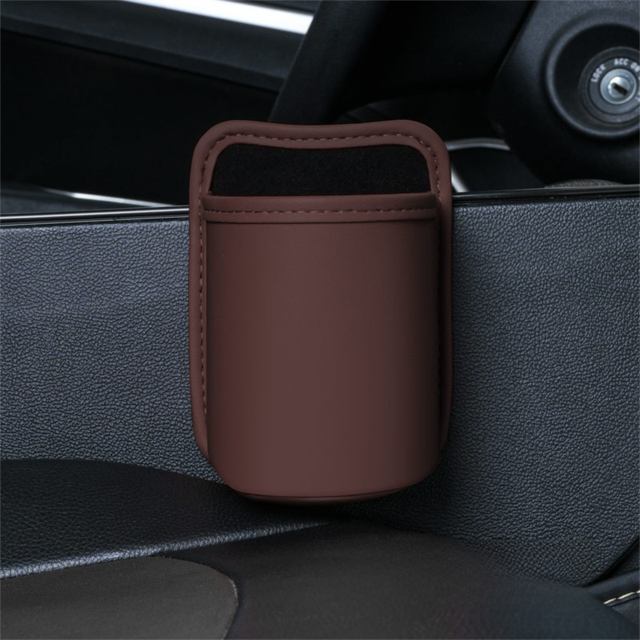 Coffee Waterproof Leather Car Hanging Storage Organizer with Back Clip 14.5 x 10.5CM – Mutifunctional Car Trash Bin Cup Holder Phone Storage Pocket for Seat Back, Door & Center Console