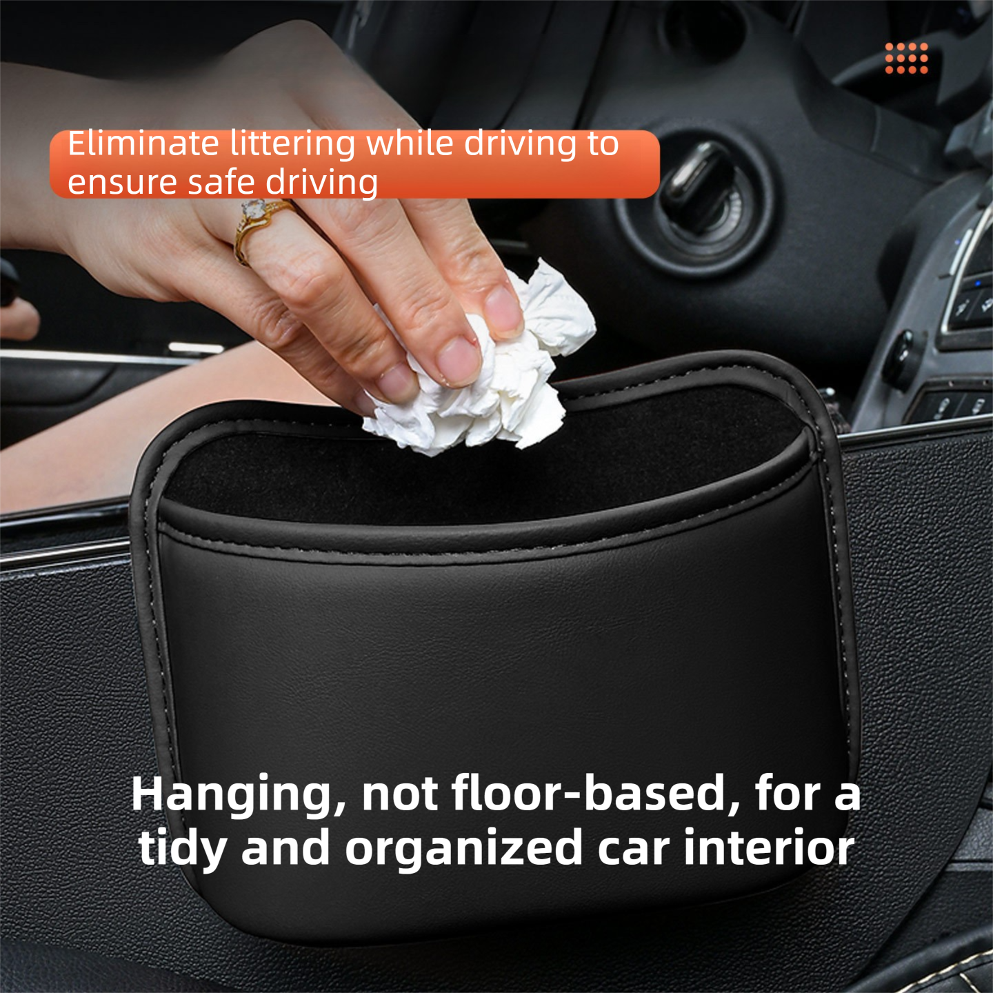 Coffee Waterproof Leather Car Hanging Storage Organizer with Back Clip 14.5 x 10.5CM – Mutifunctional Car Trash Bin Cup Holder Phone Storage Pocket for Seat Back, Door & Center Console