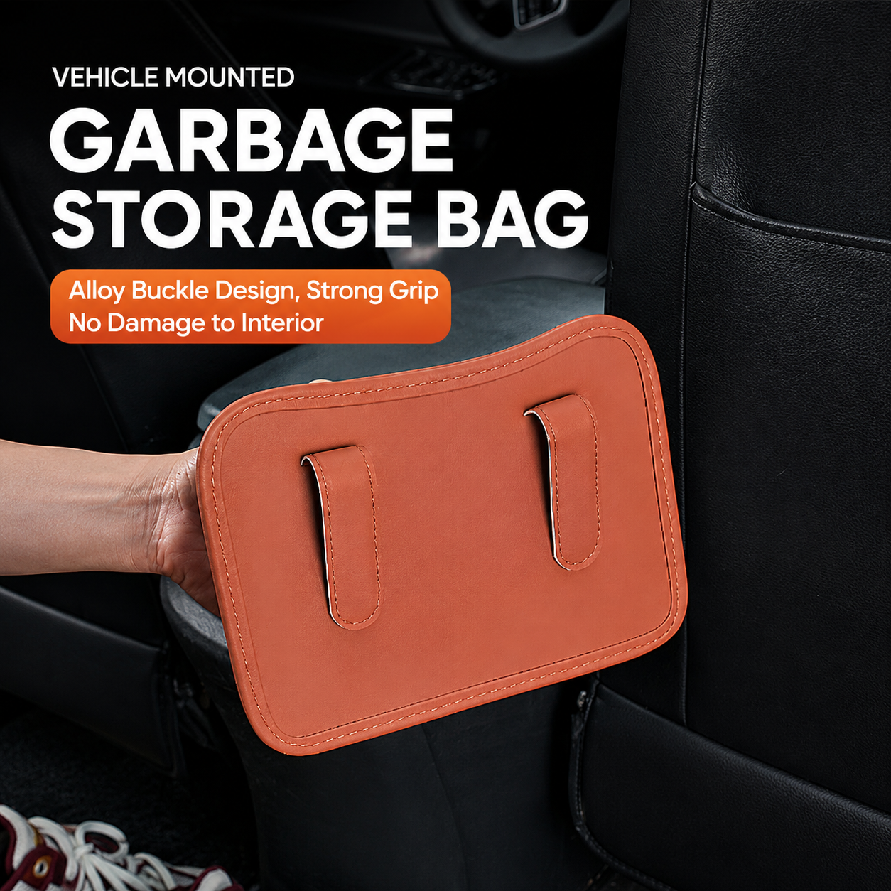 Coffee Waterproof Leather Car Hanging Storage Organizer with Back Clip 20 x 14.5CM – Mutifunctional Car Trash Bin Cup Holder Phone Storage Pocket for Seat Back, Door & Center Console