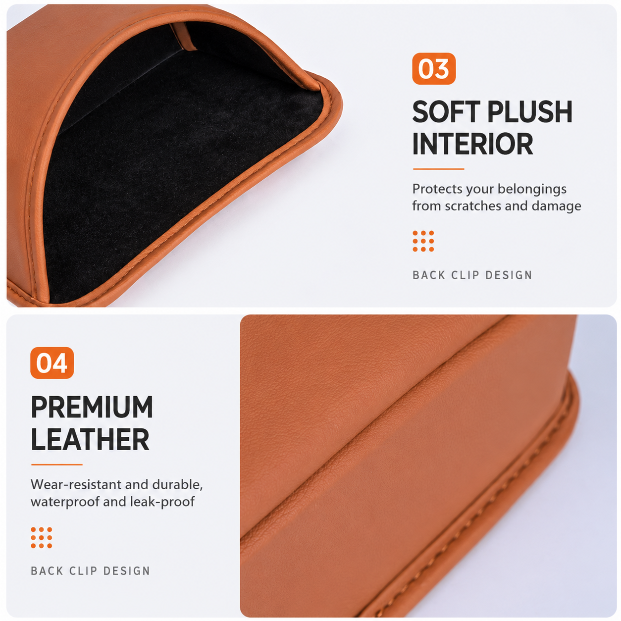 Coffee Waterproof Leather Car Hanging Storage Organizer with Back Clip 20 x 14.5CM – Mutifunctional Car Trash Bin Cup Holder Phone Storage Pocket for Seat Back, Door & Center Console