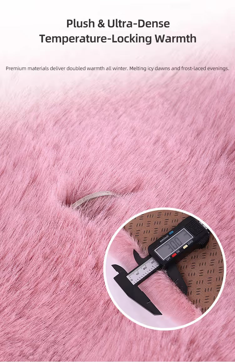 2-Piece Winter Warm Non-Slip Car Interior Comfort Combo with Black Soft Bubble Fleece 3D Fluffy Car Seat Cushion and Black Plush Steering Wheel Cover, Universal Dia 38CM