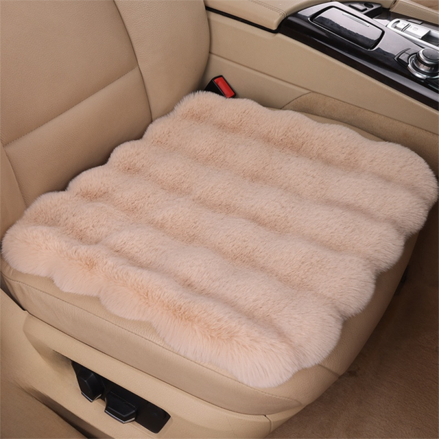 Khaki Soft 3D Fluffy Bubble Fleece Car Front Seat Single Pad with Non-Slip Backing, Universal Warm Plush Car Seat Cover 45 x 45cm White