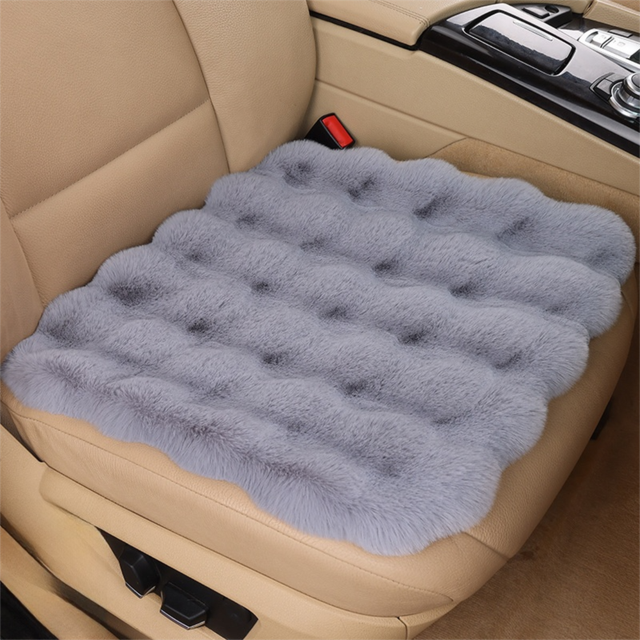 Winter Soft 3D Fluffy Bubble Fleece Car Front Seat Single Pad with Non-Slip Backing, Universal Warm Plush Car Seat Cover 45 x 45cm Light Grey