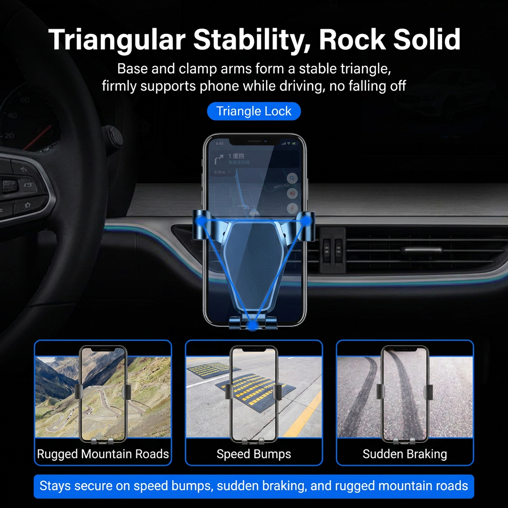 Black Car Air Vent Gravity Phone Holder, Auto-Clamping Mechanical Navigation Mount Applicable 4.6–7 Inch Phone - One-Hand Operation, Triangle Stability & Gravity Locking