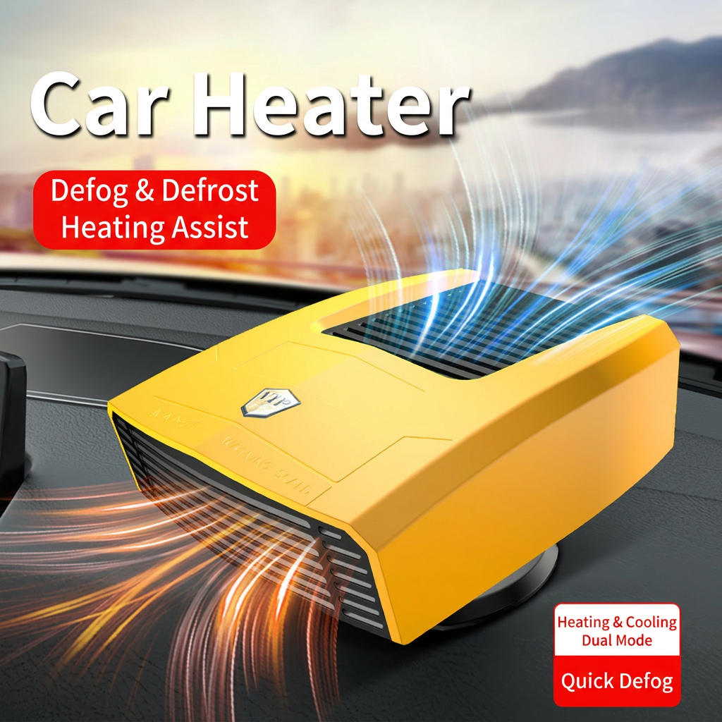 Red Compact Car Heater Fan with 360° Adjustable Base, Fast Defrost & Demister, Dual Mode Heat & Cooling Fan, Quiet Constant Tempe Dashboard Heater for Cars Winter Driving (12V / 150W)