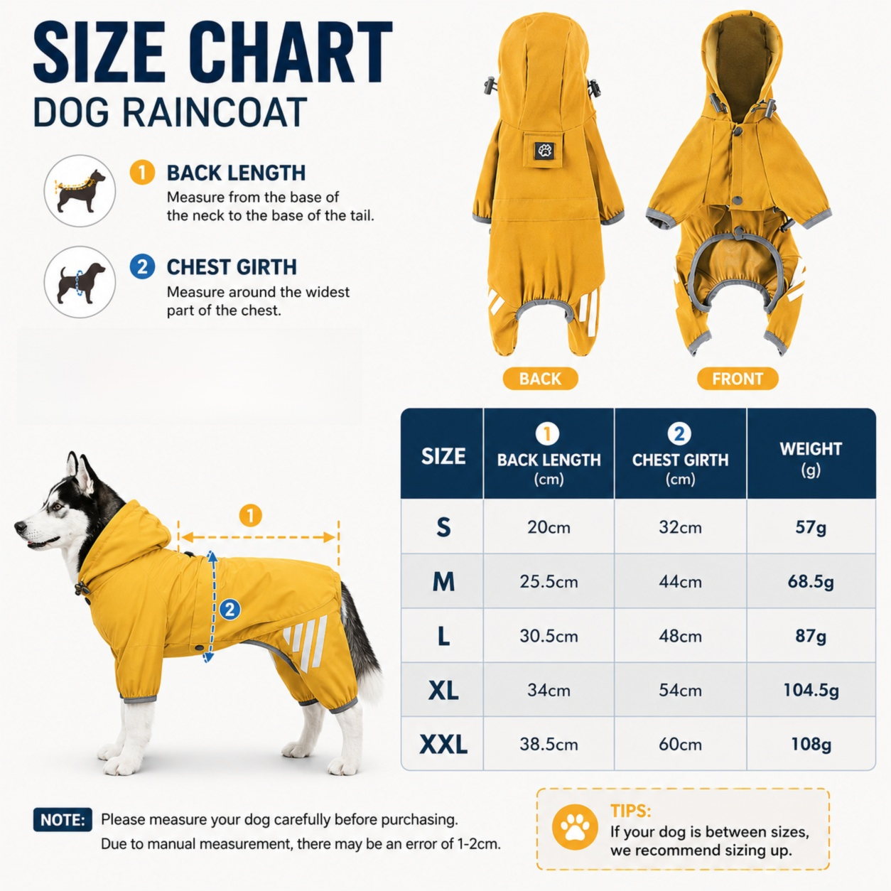 Blue Waterproof Full Body Dog Raincoat with Adjustable Hood & Waist, Easy Snap Closure and Hidden Leash Opening - Lightweight Four-Leg Reflective Pet Rain Suit for Small Medium Large Dogs, M Size