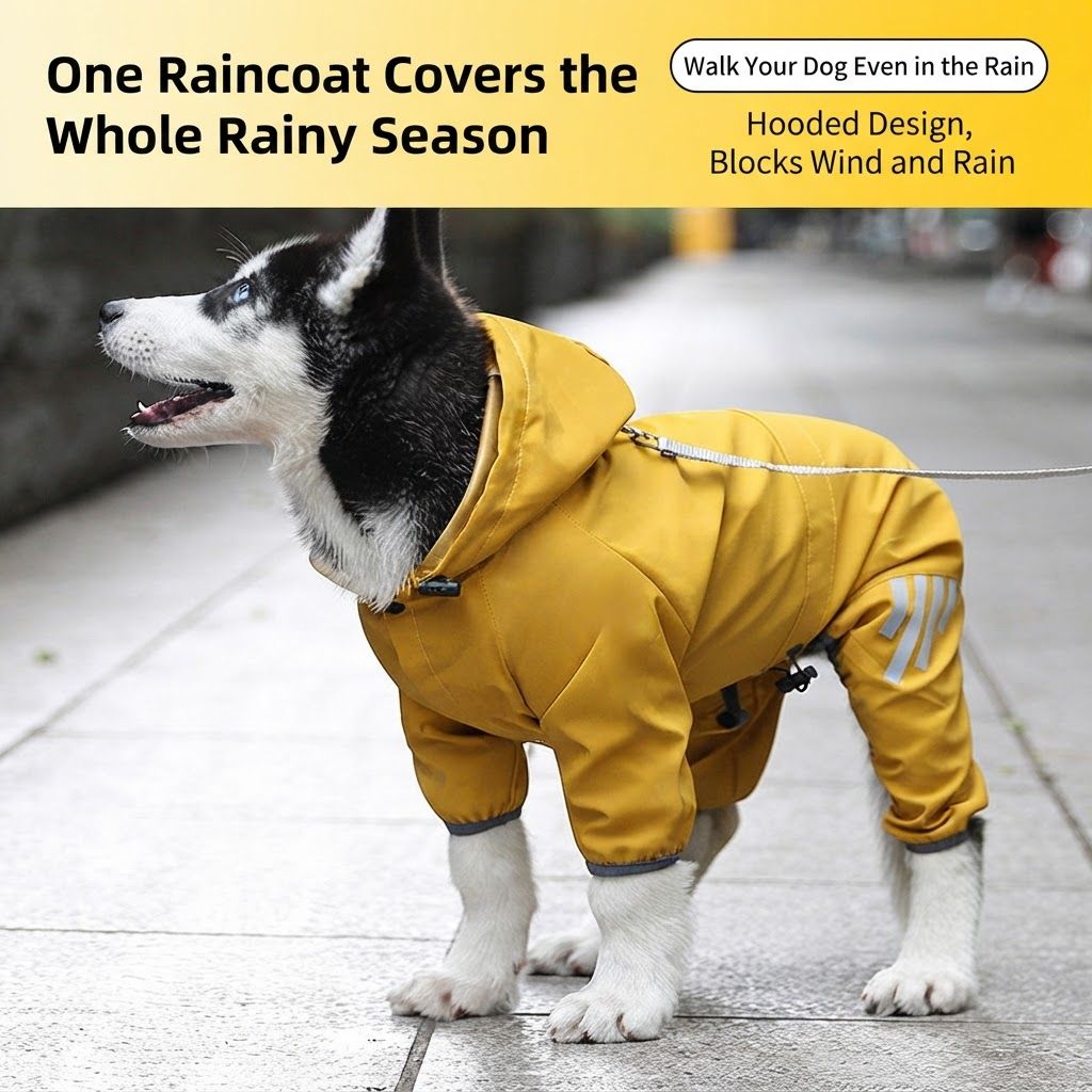 Purple Waterproof Full Body Dog Raincoat with Adjustable Hood & Waist, Easy Snap Closure and Hidden Leash Opening - Lightweight Four-Leg Reflective Pet Rain Suit for Small Medium Large Dogs, XL Size