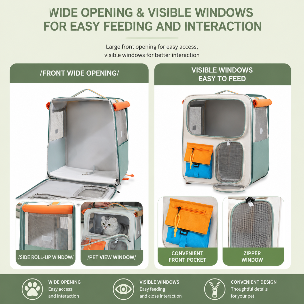 Orange and Grey Large Space Pet Carrier Trolley – Foldable Cat Carrier Backpack with Breathable Side Mesh & View Window, Silent Rolling Wheels, Storage Pocket and Removable Bottom Pad for Dog and Cat, 42 x 36 x 27CM