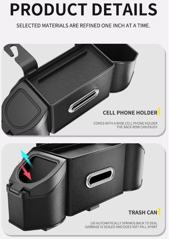 Hermes Orange Multifunctional Car Seat Back Storage Boxand Trash Can – PVC Leather Vehicle Hanging Organizer with Tissue Box Holder, Cup Holder, Phone Stand and Dual Hooks for Tidy Daily Commuting & Road Trip