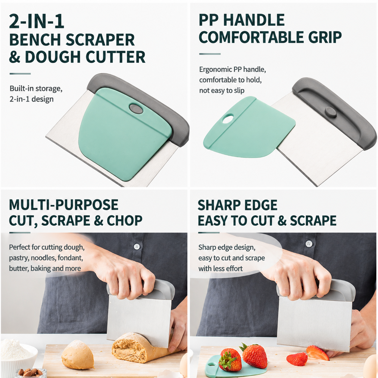 Mint Green Bread Baking Tool Set with Silicone Dough Mat + Rolling Pin, 2-in-1 Stainless Steel Dough Scraper Cutter and UFO Bread Scoring Lame with 5 Blades & Leather Case, Complete Home Baking Accessories Kit for Dough Pre