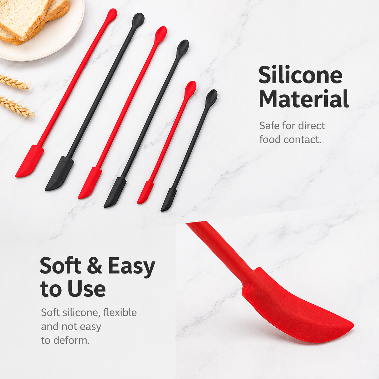 Macaron Blue Silicone Mini Double Ended Spatula Spoon Set of 3 Sizes - Flexible Kitchen Mixing Spatula with Long Handle for Narrow Cosmetic Bottles Jam Jars Cream Containers
