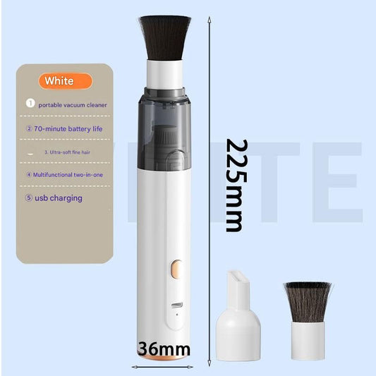 White Portable Handheld Car Vacuum Cleaner - Rechargeable Mini Dust Collector with Soft Bristle Brush and Particle Nozzle for Car Interiors, Desktops, Keyboards, and Home Use - Wireless Design with Type-C Charging