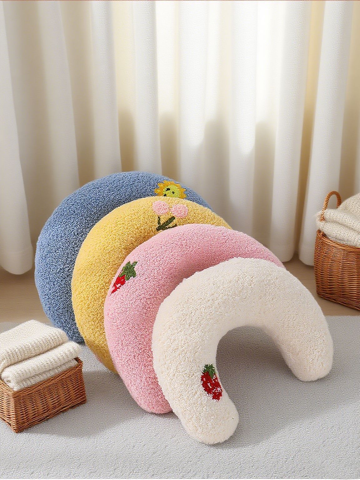 Pink Pet U-Shaped Pillow - Soft Teddy Velvet Neck Support Cushion for Dogs and Cats, Deep Sleep Aid with Embroidered Design, Lightweight and Comfortable Pet Bed Accessory